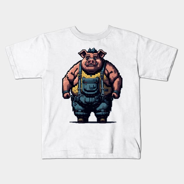 8-Bit Pig Video Game Character Kids T-Shirt by Trip Tank